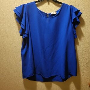 Elegant Blue Blouse with Ruffle Sleeves